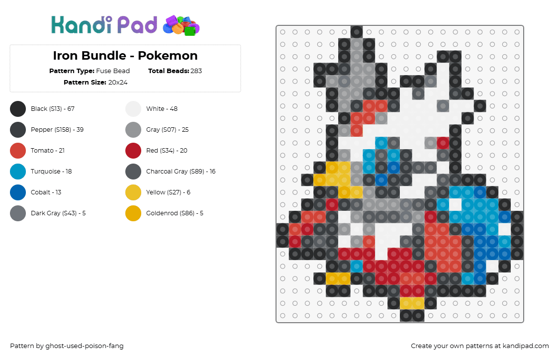 Iron Bundle - Pokemon - Fuse Bead Pattern by ghost-used-poison-fang on Kandi Pad - iron bundle,pokemon,character,gaming,red,white