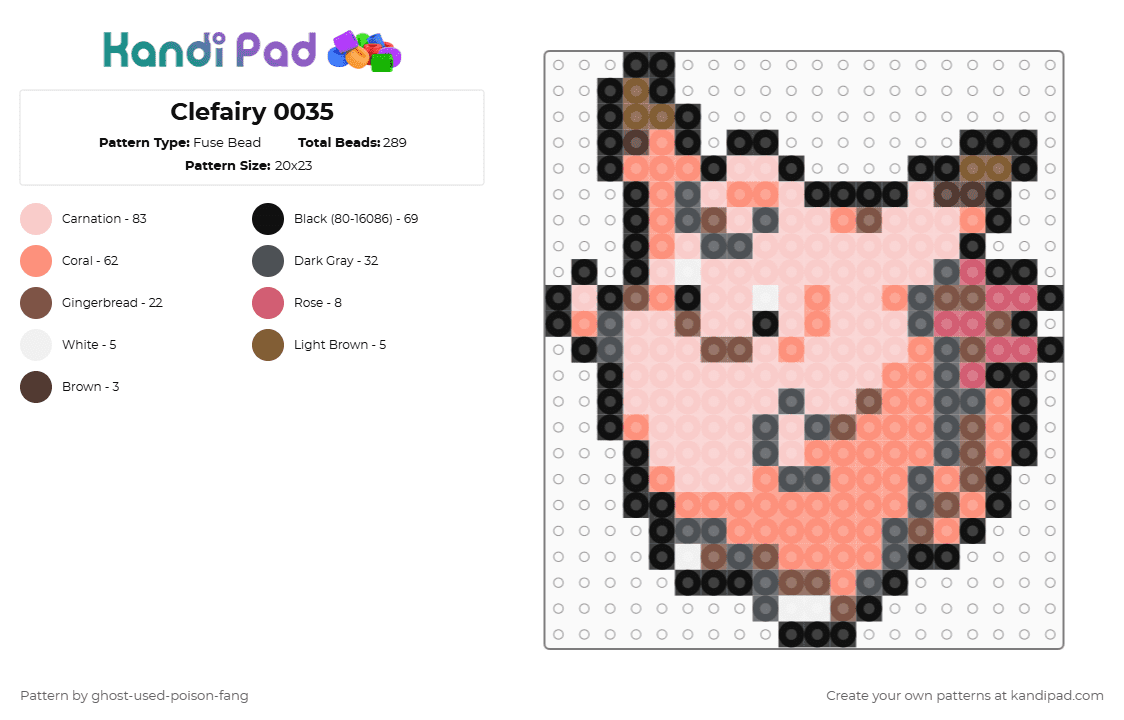 Clefable 0036 - Fuse Bead Pattern by ghost-used-poison-fang on Kandi Pad - orange,beige,pokemon