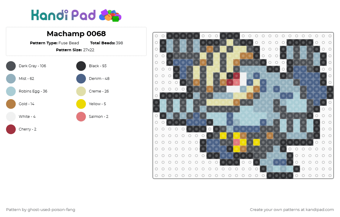 Machamp 0068 - Fuse Bead Pattern by ghost-used-poison-fang on Kandi Pad - gray,light blue,blue,pokemon
