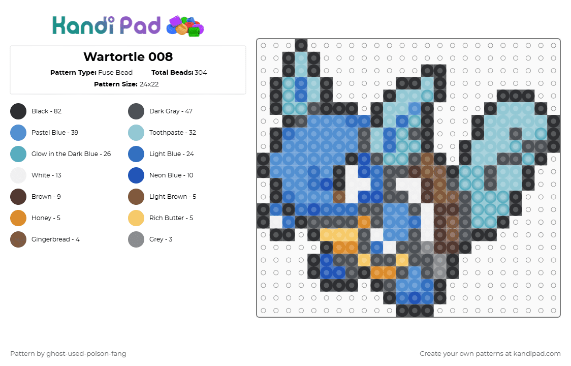Wartortle 0008 - Fuse Bead Pattern by ghost-used-poison-fang on Kandi Pad - gray,blue,light blue