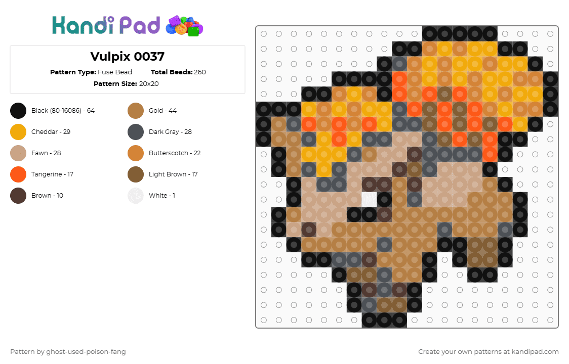 Vulpix 0037 - Fuse Bead Pattern by ghost-used-poison-fang on Kandi Pad - orange,tan,pokemon