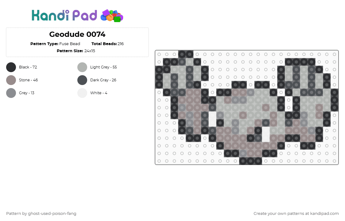 Geodude 0074 - Fuse Bead Pattern by ghost-used-poison-fang on Kandi Pad - gray,beige,pokemon