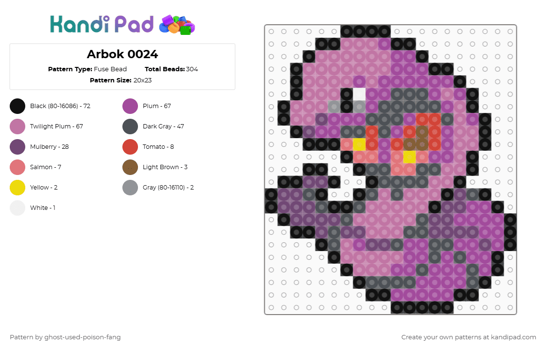 Arbok 0024 - Fuse Bead Pattern by ghost-used-poison-fang on Kandi Pad - gray,pink,pokemon
