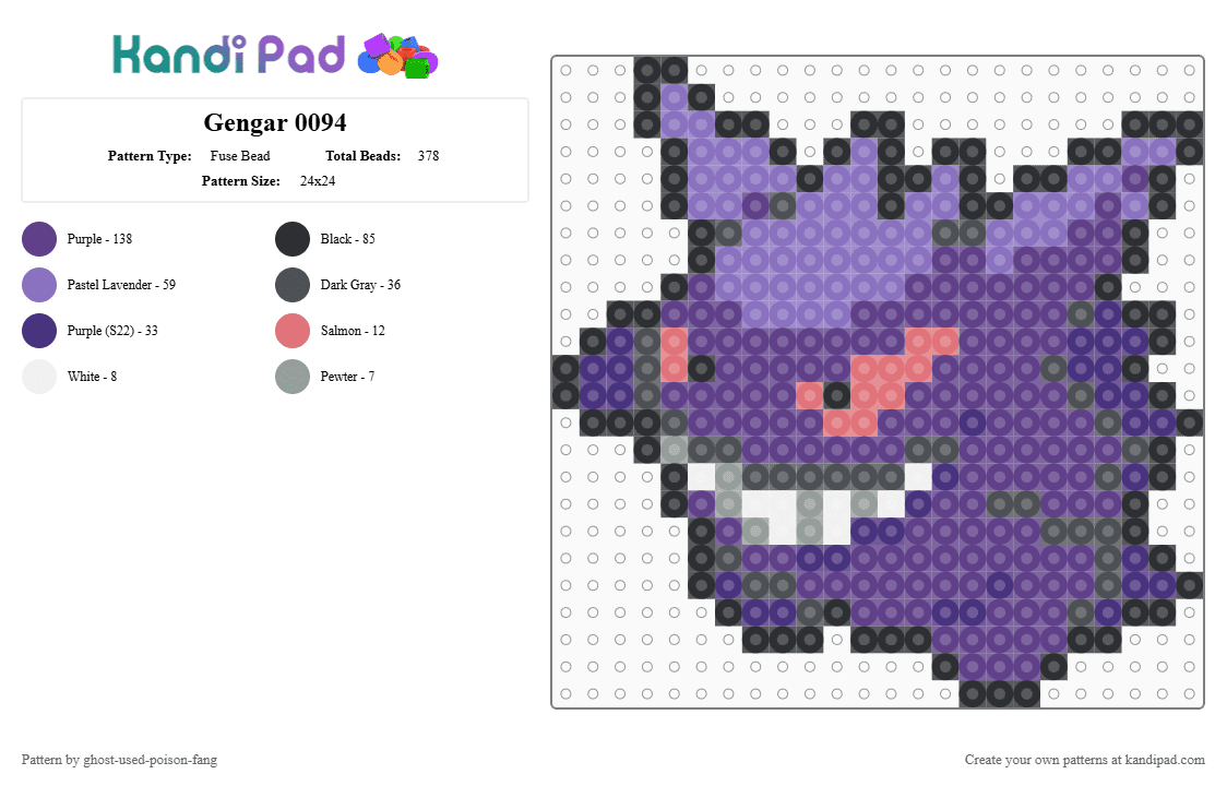 Gengar 0094 - Fuse Bead Pattern by ghost-used-poison-fang on Kandi Pad - purple