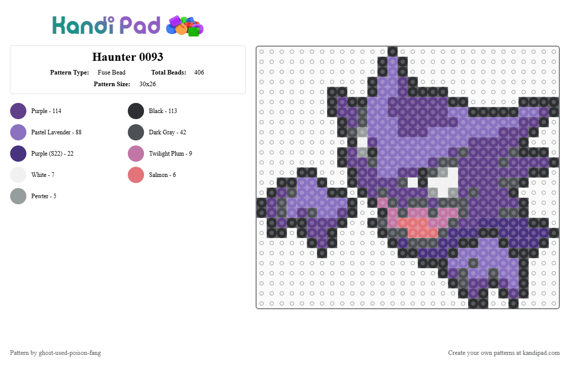 Haunter 0093 - Fuse Bead Pattern by ghost-used-poison-fang on Kandi Pad - purple,blue