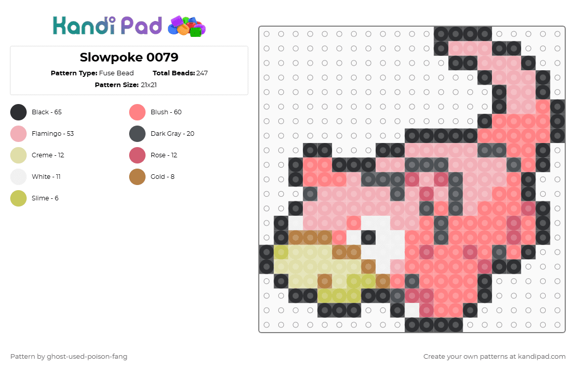 Slowpoke 0079 - Fuse Bead Pattern by ghost-used-poison-fang on Kandi Pad - red,beige,pokemon