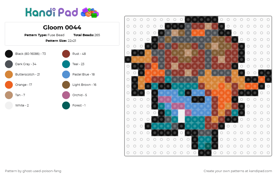 Gloom 0044 - Fuse Bead Pattern by ghost-used-poison-fang on Kandi Pad - gray,teal,red,orange,pokemon