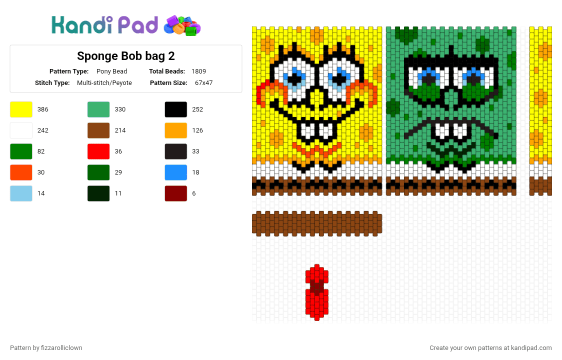 Sponge Bob bag 2 - Pony Bead Pattern by fizzarolliclown on Kandi Pad - green, red, yellow