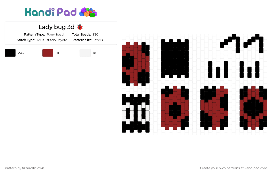 Lady bug 3d 🐞 - Pony Bead Pattern by fizzarolliclown on Kandi Pad - red