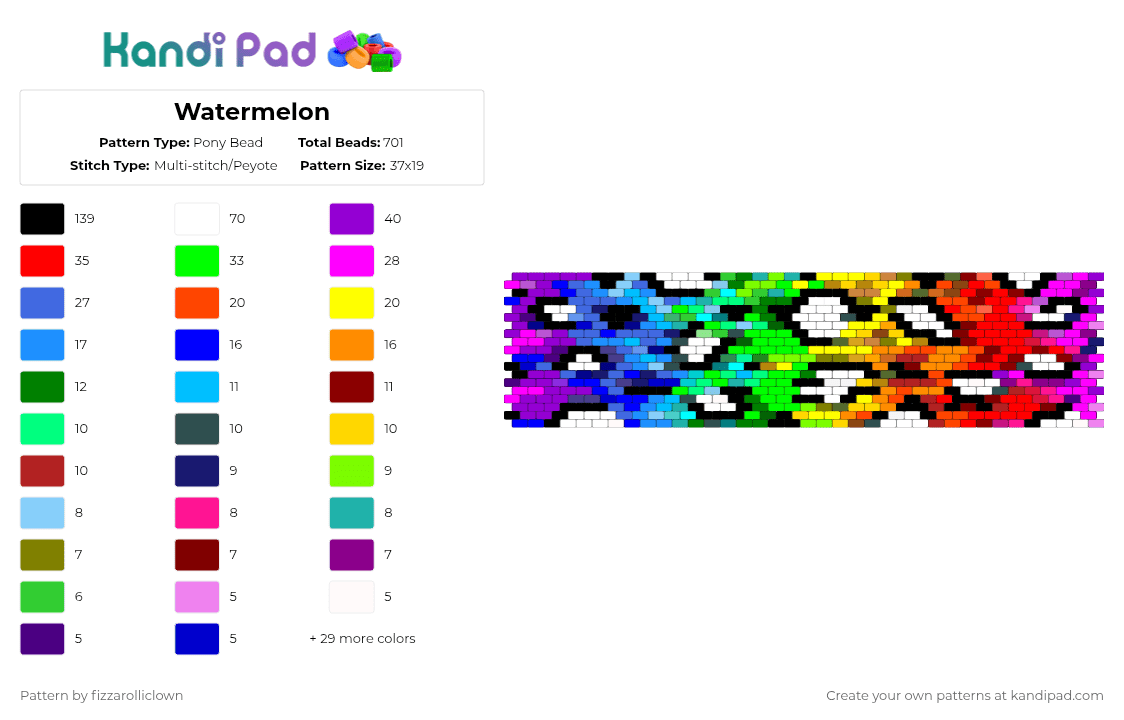 Watermelon - Pony Bead Pattern by fizzarolliclown on Kandi Pad - watermelon,fruit,purple,green,pink,colorful