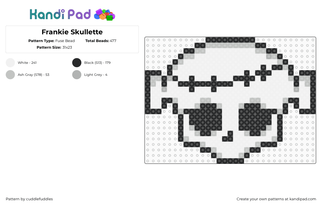 Frankie Skullette - Fuse Bead Pattern by cuddlefuddles on Kandi Pad - frankie stein,monster high,skull,frankenstein,symbol,white,black