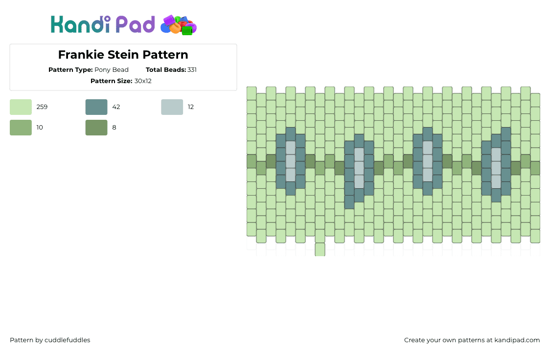 Frankie Stein Pattern - Pony Bead Pattern by cuddlefuddles on Kandi Pad - frankie stein,monster high,frankenstein,stitches,cuff,green
