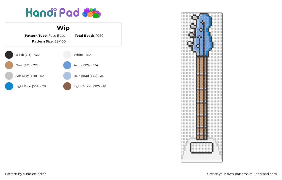 Wip - Fuse Bead Pattern by cuddlefuddles on Kandi Pad - guitar,instrument,neck,music,tan,blue