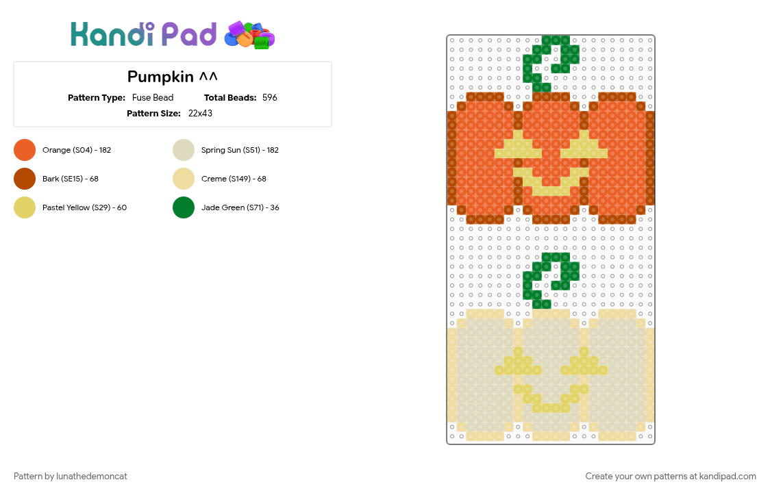 Pumpkin ^^ - Fuse Bead Pattern by lunathedemoncat on Kandi Pad - beige, orange