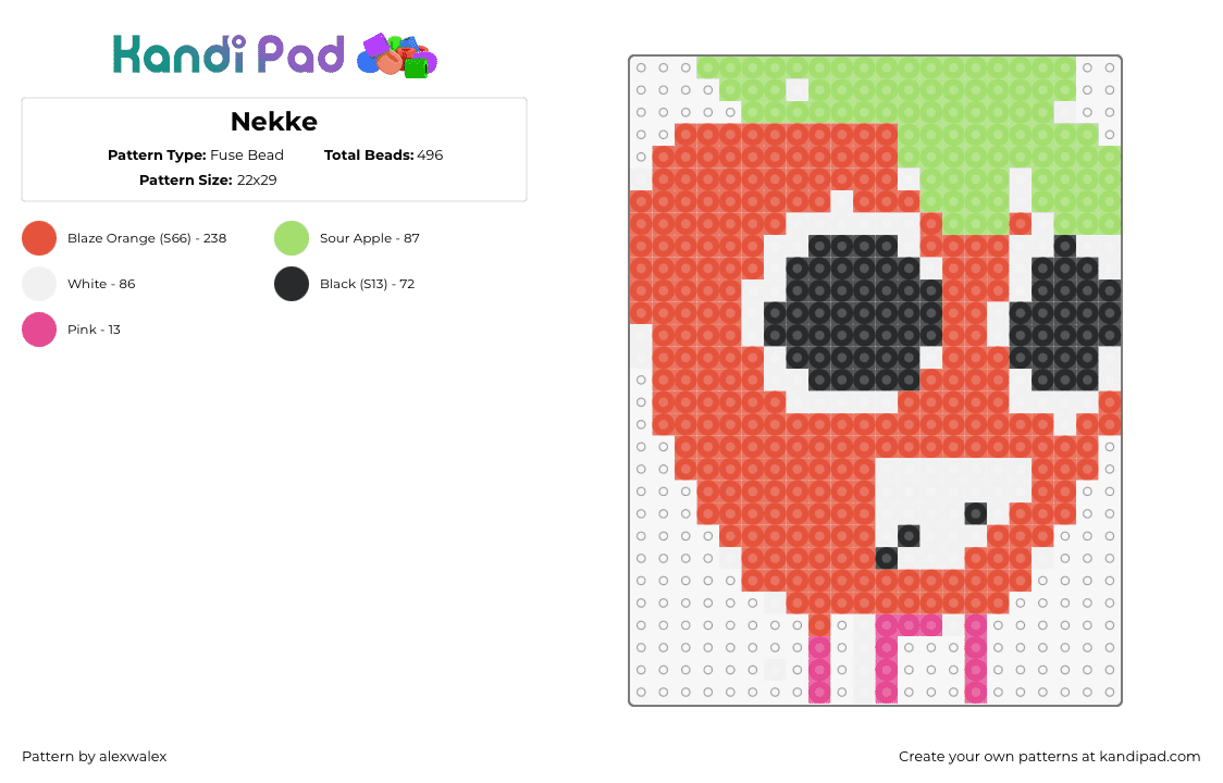 Nekke - Fuse Bead Pattern by alexwalex on Kandi Pad - strawberry,fruit,character,face,eyes,red,white,green