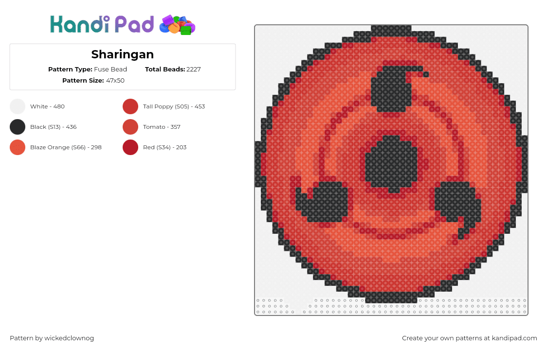 Sharingan - Fuse Bead Pattern by wickedclownog on Kandi Pad - sharingan,naruto,anime,tv show,eye,symbol,red,black