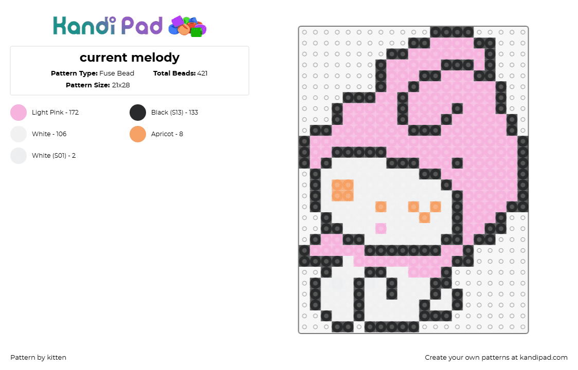 current melody - Fuse Bead Pattern by kitten on Kandi Pad - my melody,sanrio,character,pink,white