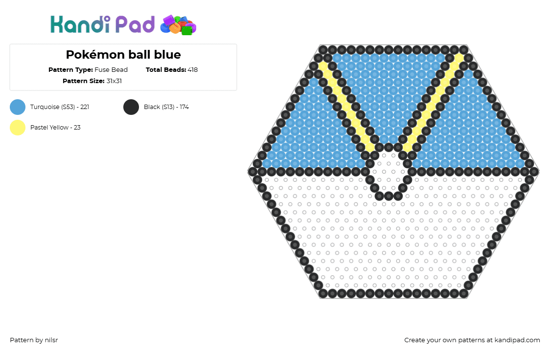 Pokémon ball blue - Fuse Bead Pattern by nilsr on Kandi Pad - pokeball,pokemon,gaming,light blue