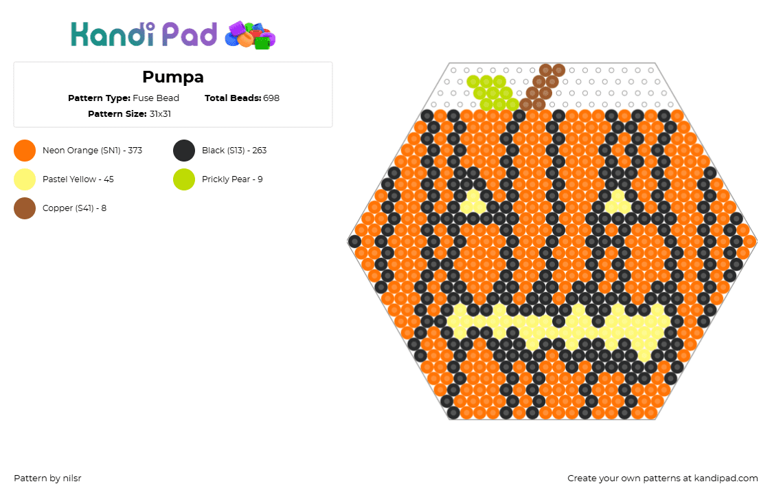 Pumpa - Fuse Bead Pattern by nilsr on Kandi Pad - jackolantern,pumpkin,face,festive,halloween,orange,yellow,black