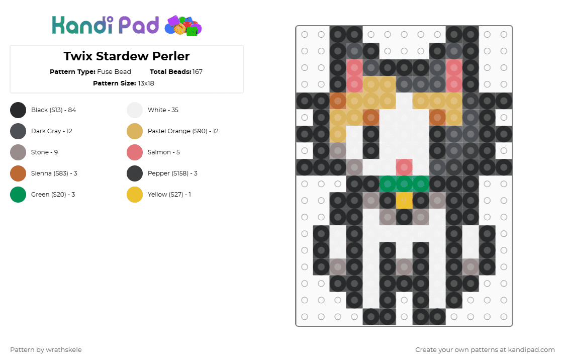 Twix Stardew Perler - Fuse Bead Pattern by wrathskele on Kandi Pad - black,white,gray,orange