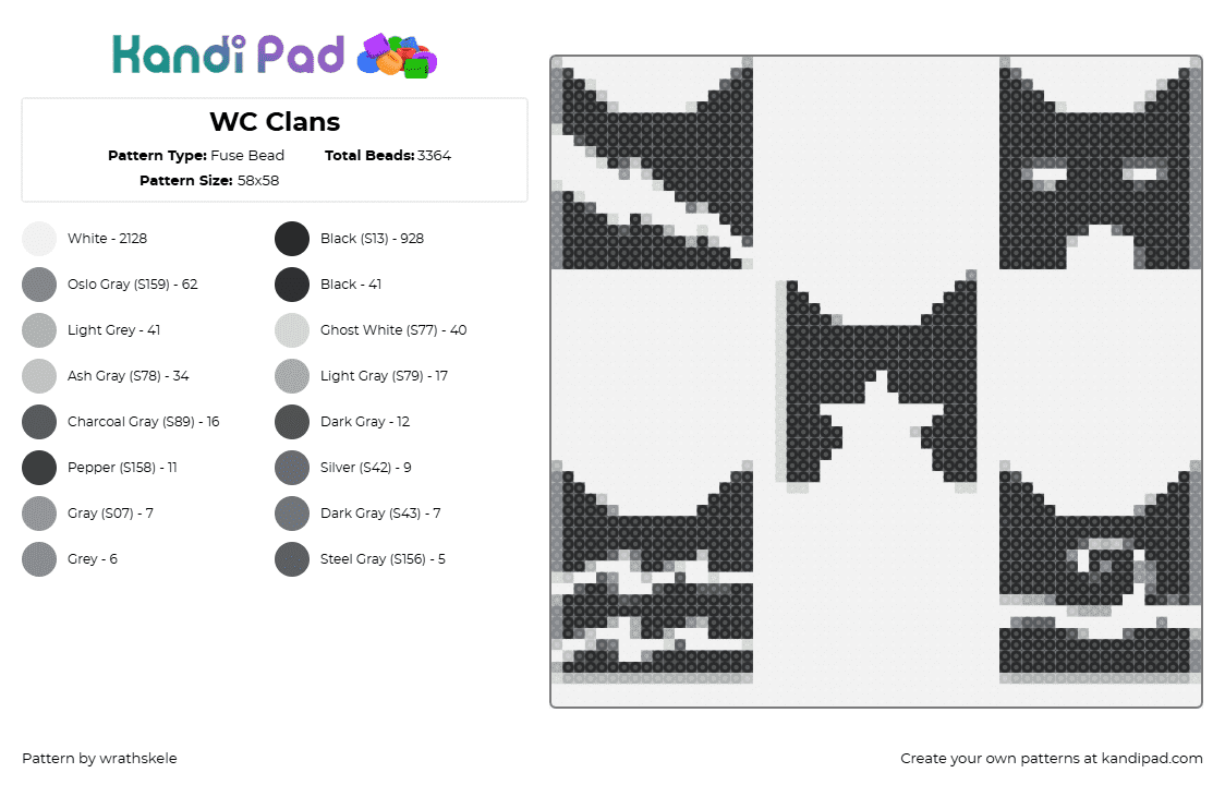 WC Clans - Fuse Bead Pattern by wrathskele on Kandi Pad - warrior cats,clans,logos,story,symbols,black