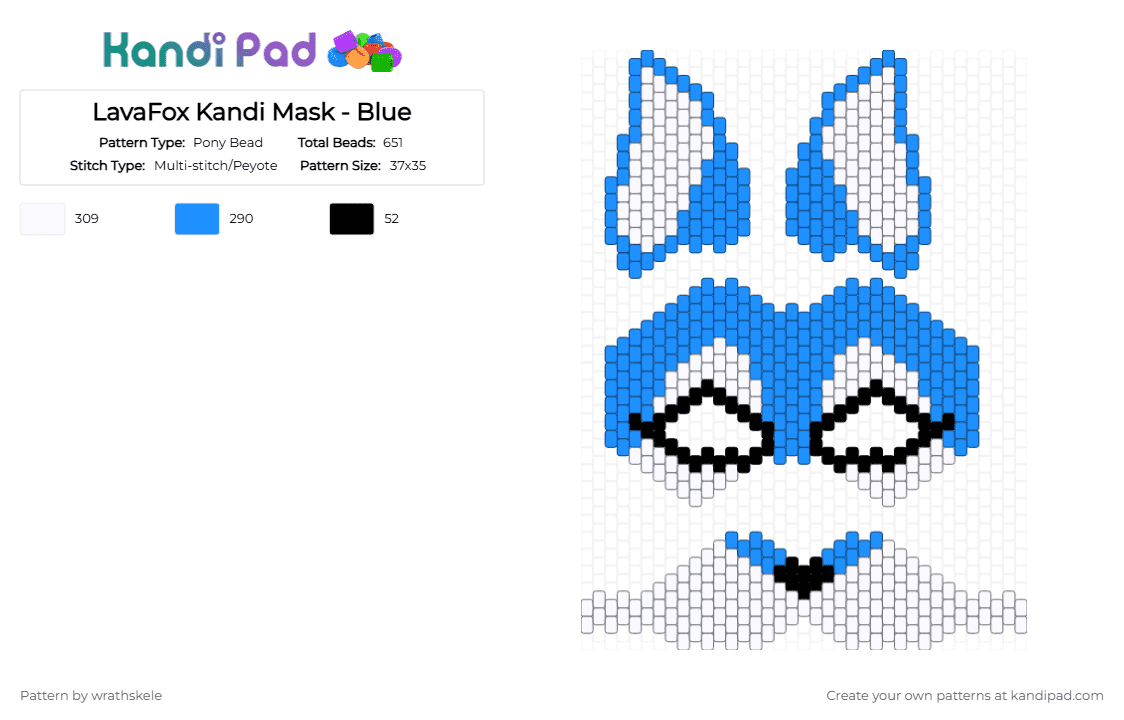LavaFox Kandi Mask - Blue - Pony Bead Pattern by wrathskele on Kandi Pad - light blue,white