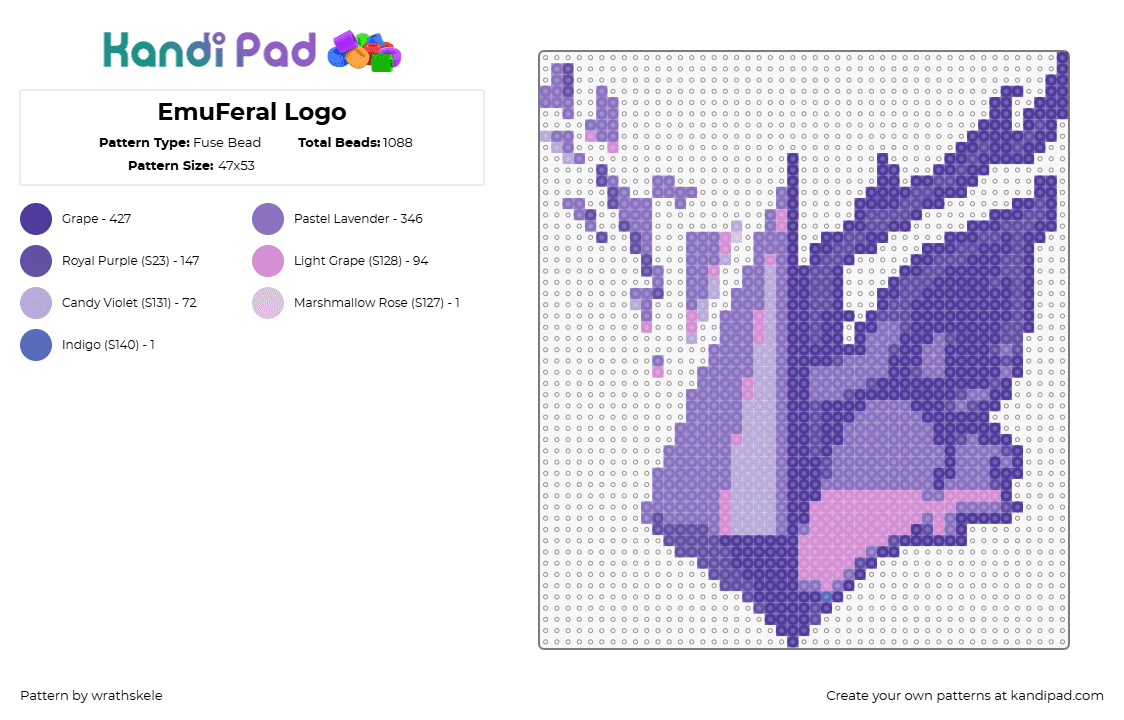 EmuFeral Logo - Fuse Bead Pattern by wrathskele on Kandi Pad - emuferal,feral,centuria,logo,video game,rpg,purple