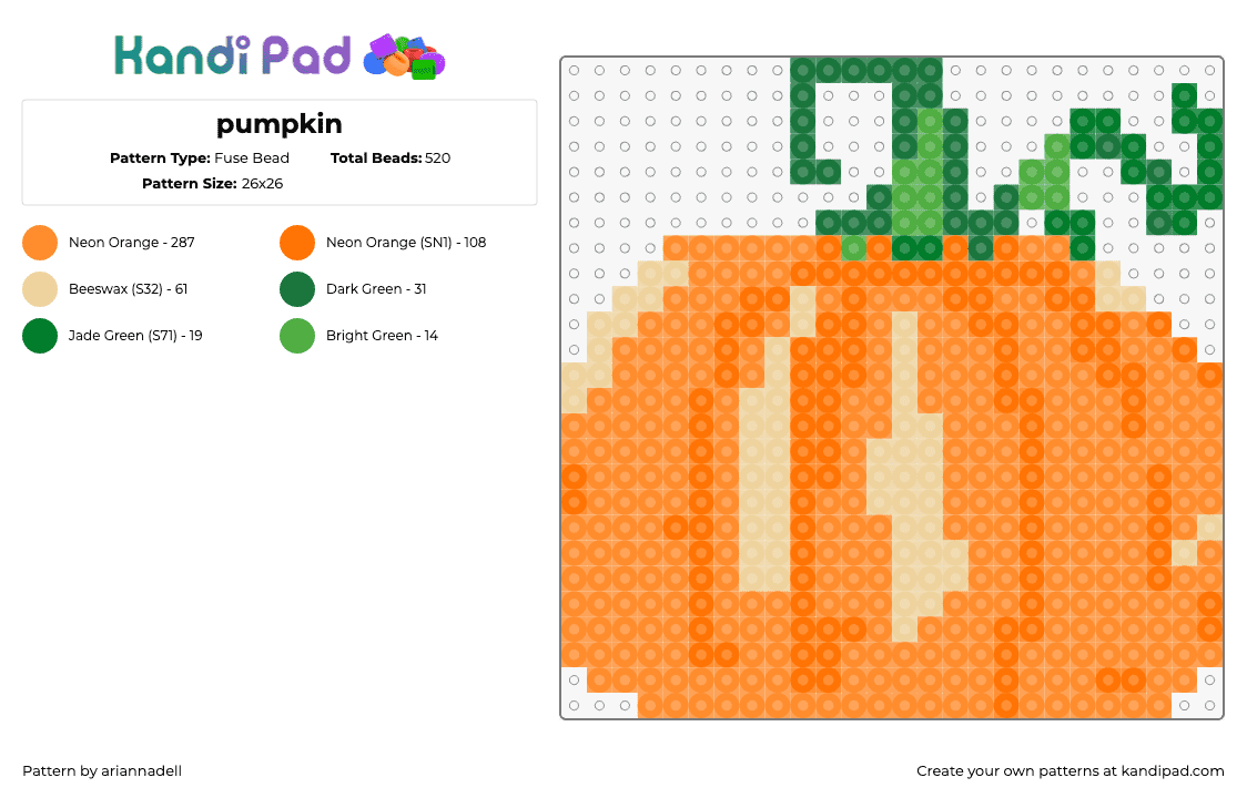 pumpkin - Fuse Bead Pattern by ariannadell on Kandi Pad - pumpkin,vegetable,gourd,halloween,garden,orange,green