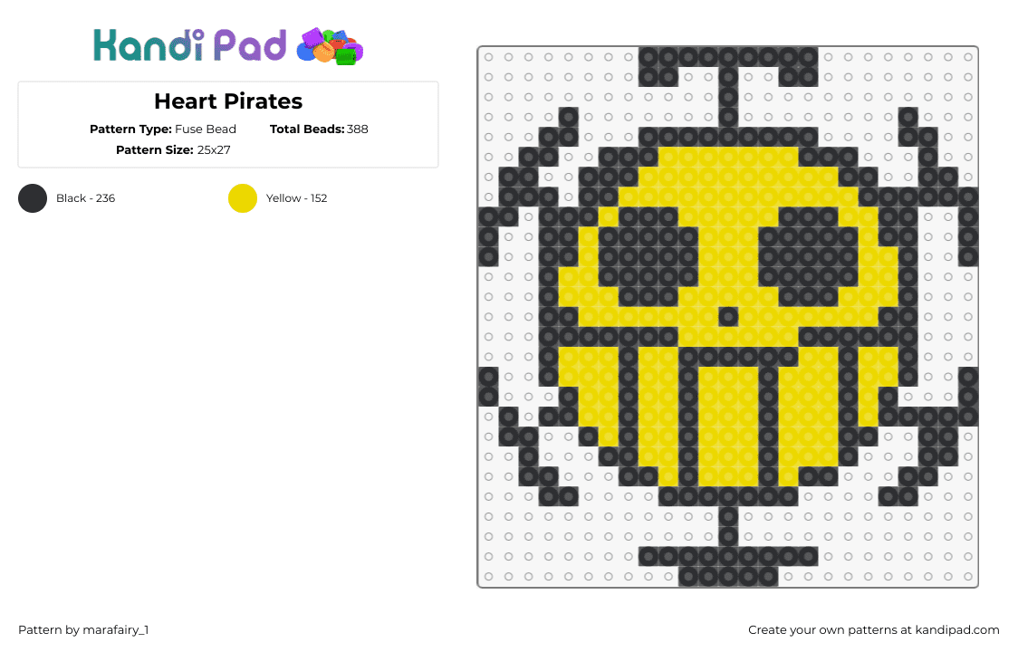 Heart Pirates - Fuse Bead Pattern by marafairy_1 on Kandi Pad - heart pirates,one piece,logo,anime,tv show,yellow,black