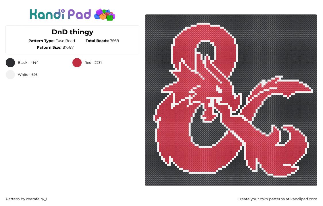 DnD thingy - Fuse Bead Pattern by marafairy_1 on Kandi Pad - dnd,dragon,dungeons and dragons,panel,fire,gaming,red,black