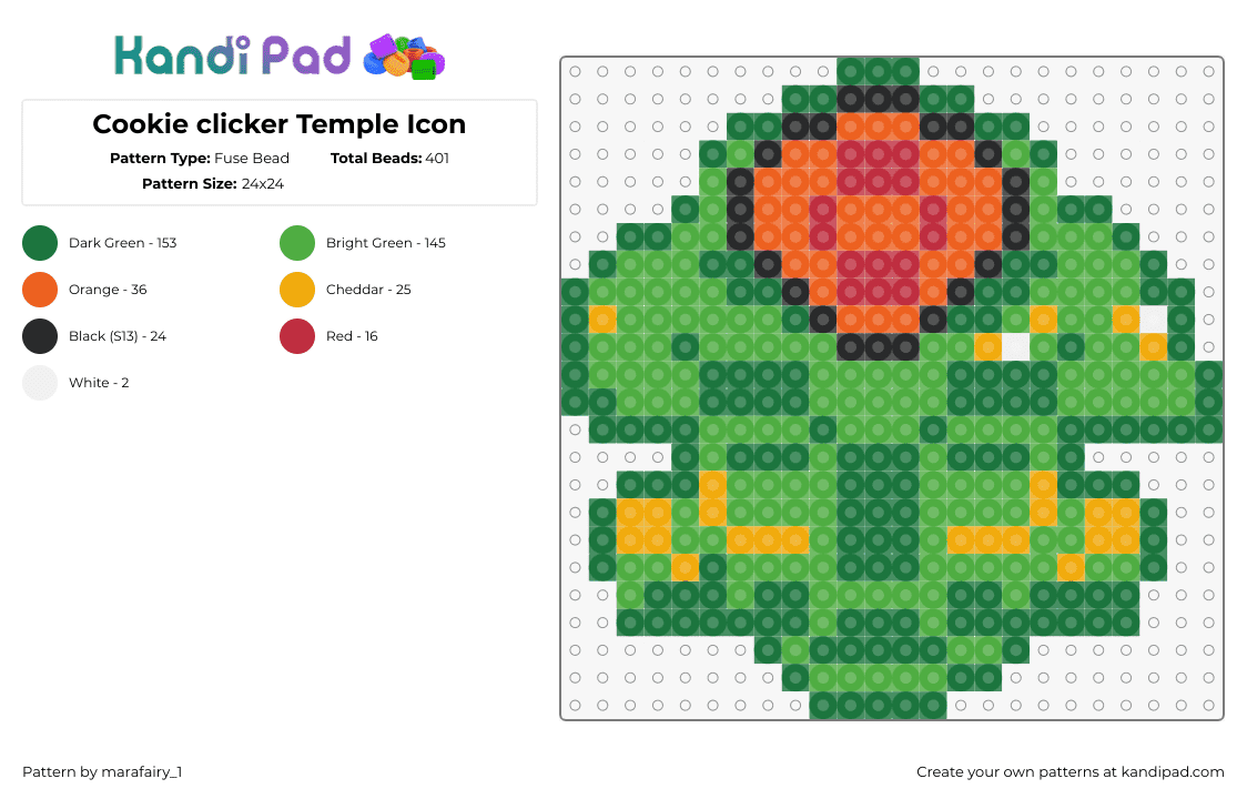 Cookie clicker Temple Icon - Fuse Bead Pattern by marafairy_1 on Kandi Pad - temple,cookie clicker,icon,symbol,video game,green,orange