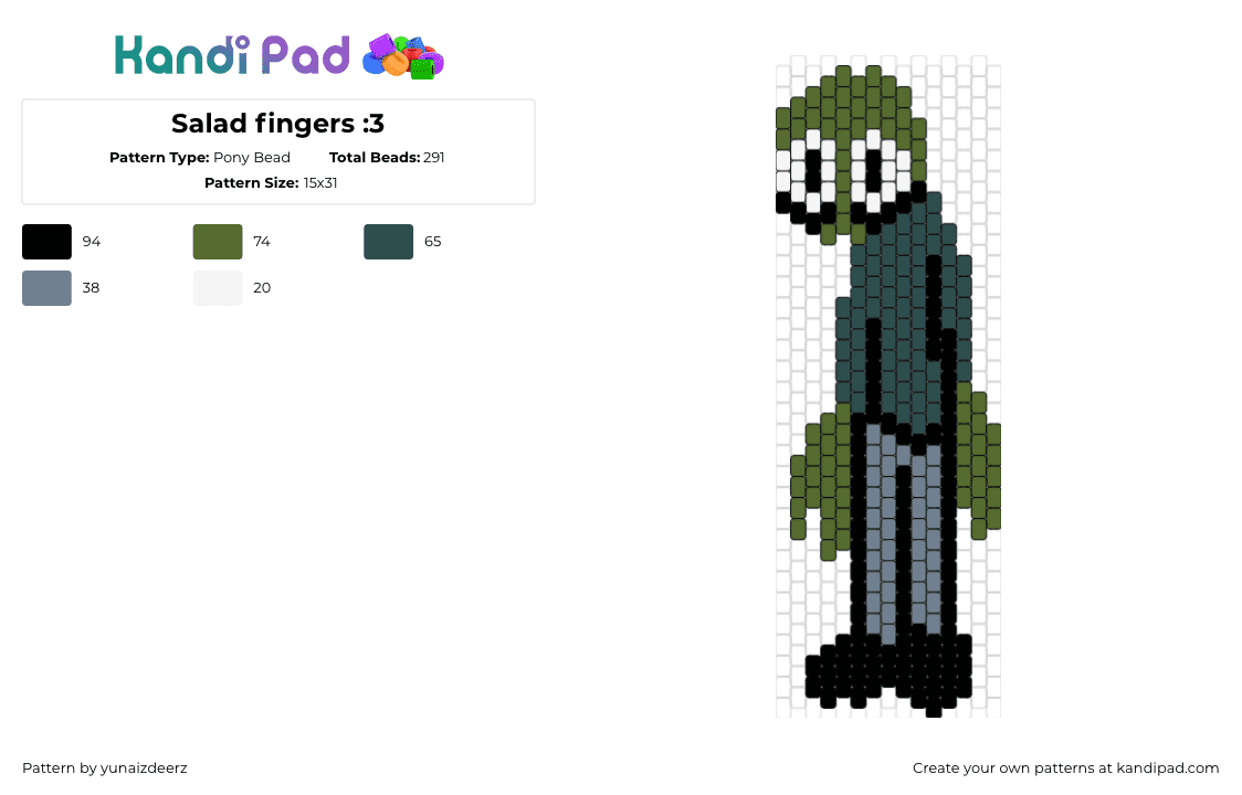 Salad fingers :3 - Pony Bead Pattern by yunaizdeerz on Kandi Pad - salad fingers,newgrounds,animation,character,horror,creepy,spooky,nostalgia,green,teal