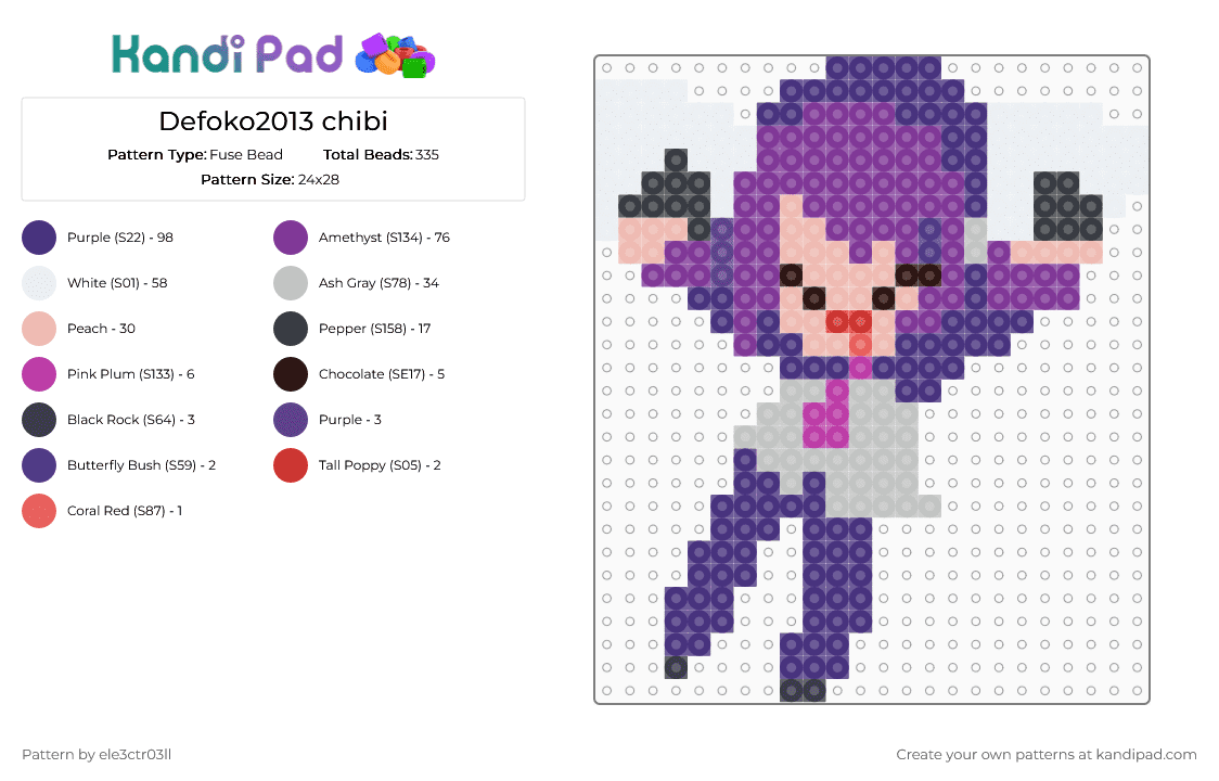 Defoko2013 chibi - Fuse Bead Pattern by ele3ctr03ll on Kandi Pad - beige, defoko, grey, pink, purple, utane uta, utau, utauloid, virtual singer, vocaloid
