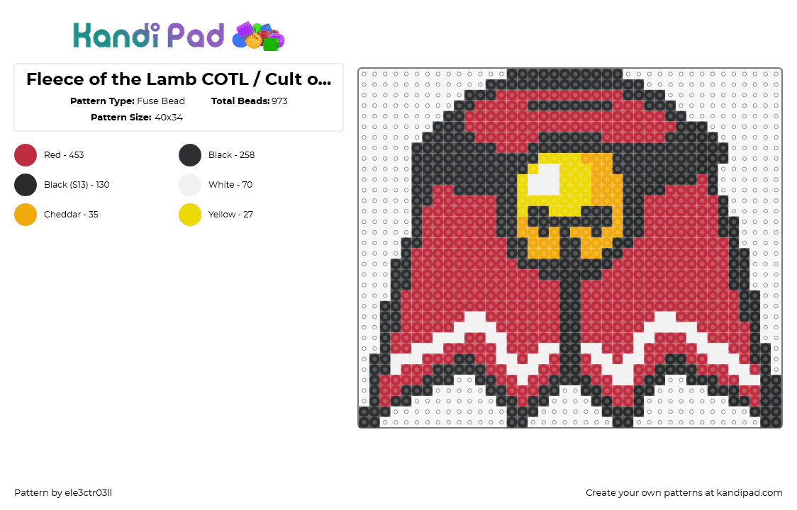 Fleece of the Lamb COTL / Cult of the Lamb - Fuse Bead Pattern by ele3ctr03ll on Kandi Pad - fleece,cult of the lamb,video game,cloak,clothing,horror,red,gold