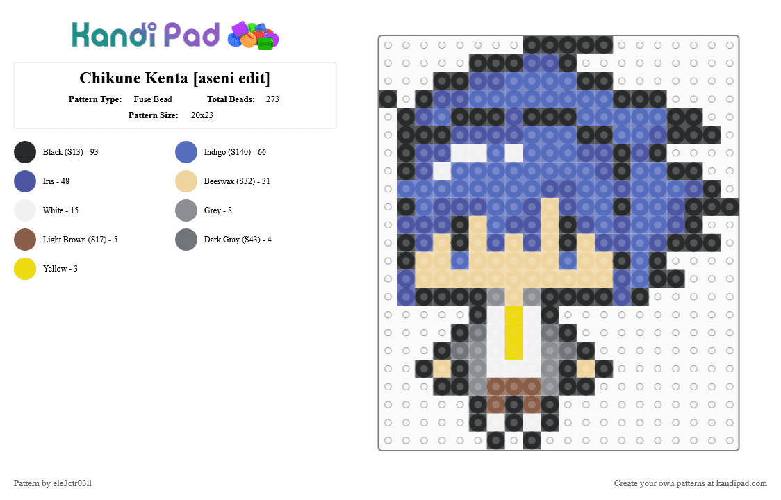 Chikune Kenta [aseni edit] - Fuse Bead Pattern by ele3ctr03ll on Kandi Pad - beige,blue,purple,character,vocaloid,utau,virtual singer,chibi,music,vampire
