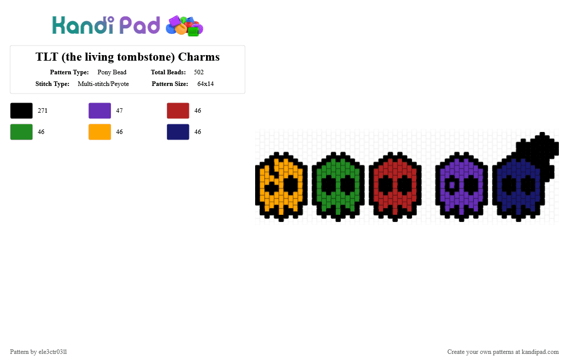 TLT (the living tombstone) Charms - Pony Bead Pattern by ele3ctr03ll on Kandi Pad - black, charm, charms, purple, the living tombstone, tlt