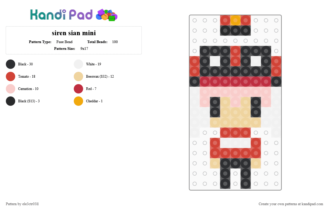 siren sian mini - Fuse Bead Pattern by ele3ctr03ll on Kandi Pad - beige,red,siren sian,utau,vocaloid,character