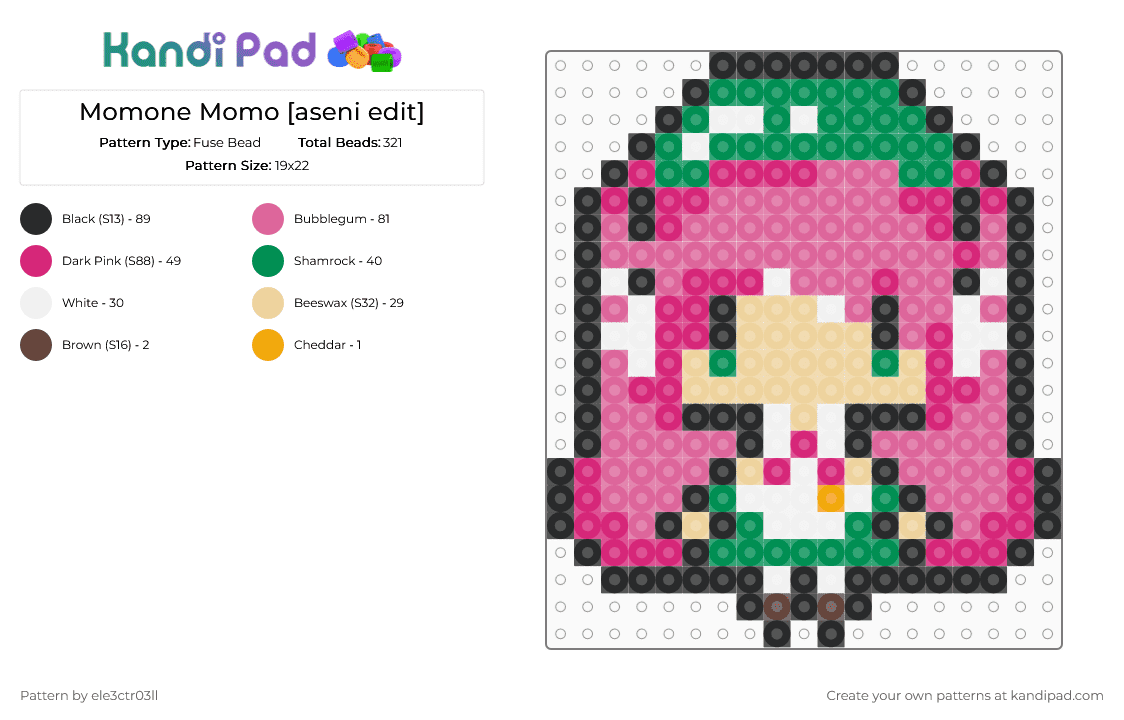 Momone Momo [aseni edit] - Fuse Bead Pattern by ele3ctr03ll on Kandi Pad - green,pink,utau,character,virtual singer,vocaloid,music,nyan cat