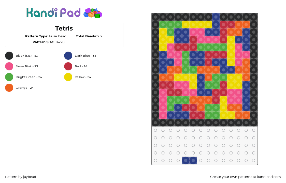 Tetris - Fuse Bead Pattern by jaybead on Kandi Pad - tetris,arcade,geometric,video game,blocks,classic,retro,cube,colorful,orange,blue,yellow
