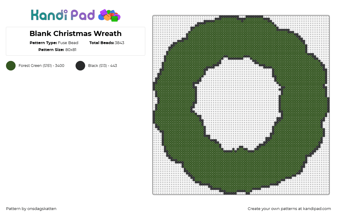 Blank Christmas Wreath - Fuse Bead Pattern by onsdagskatten on Kandi Pad - wreath,christmas,template,holiday,simple,green