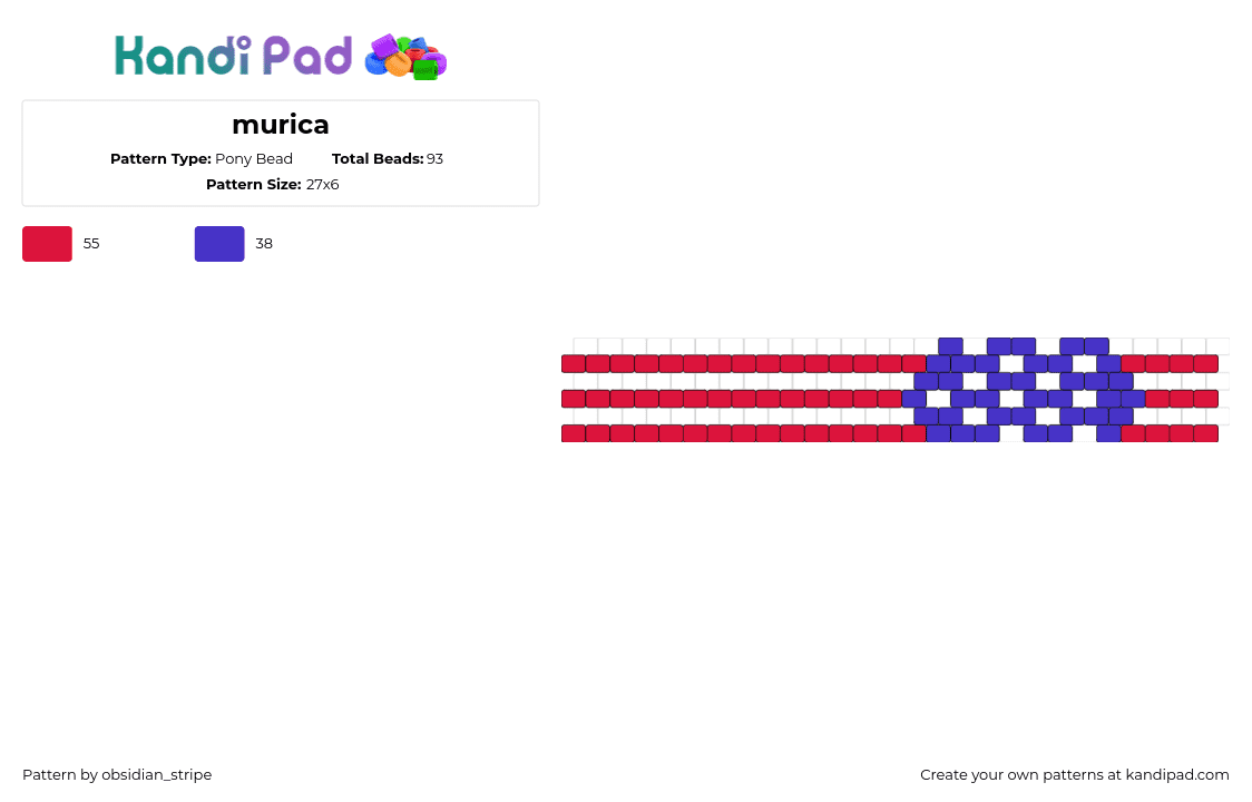 murica - Pony Bead Pattern by obsidian_stripe on Kandi Pad - america,flag,usa,stripes,stars,cuff,red,white,blue