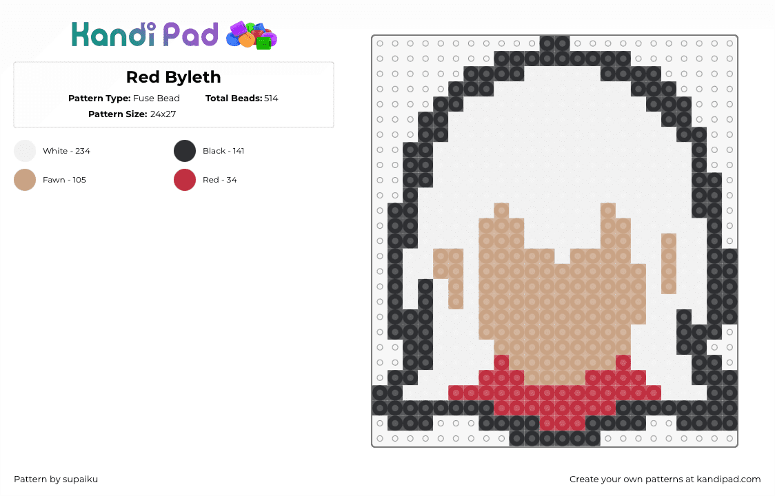 Red Byleth - Fuse Bead Pattern by supaiku on Kandi Pad - byleth,fire emblem,nintendo,video game,head,character,white,tan