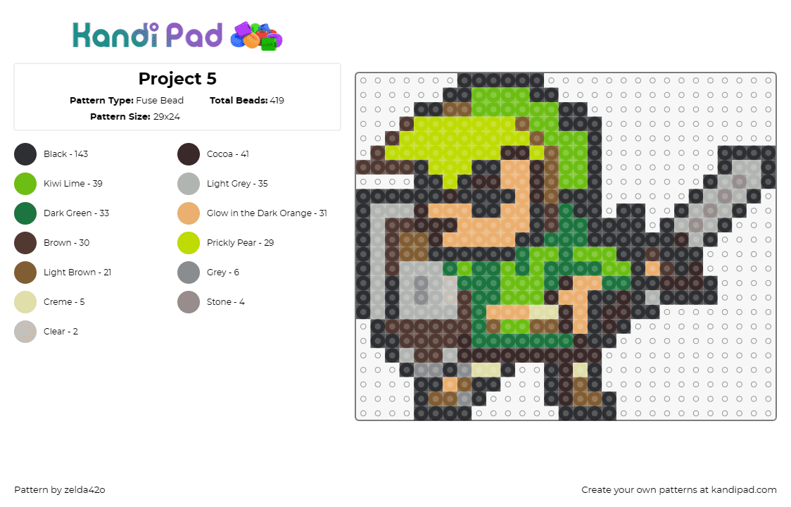 Project 5 - Fuse Bead Pattern by zelda42o on Kandi Pad - link,legend of zelda,video games