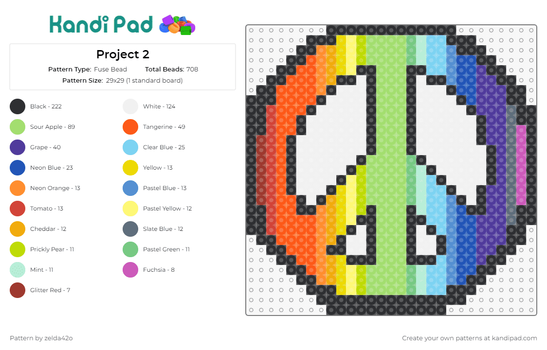 Project 2 - Fuse Bead Pattern by zelda42o on Kandi Pad - peace sign,rainbows