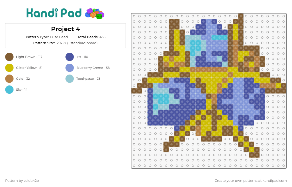 Project 4 - Fuse Bead Pattern by zelda42o on Kandi Pad - zelda,ocarina of time,zoras sapphire