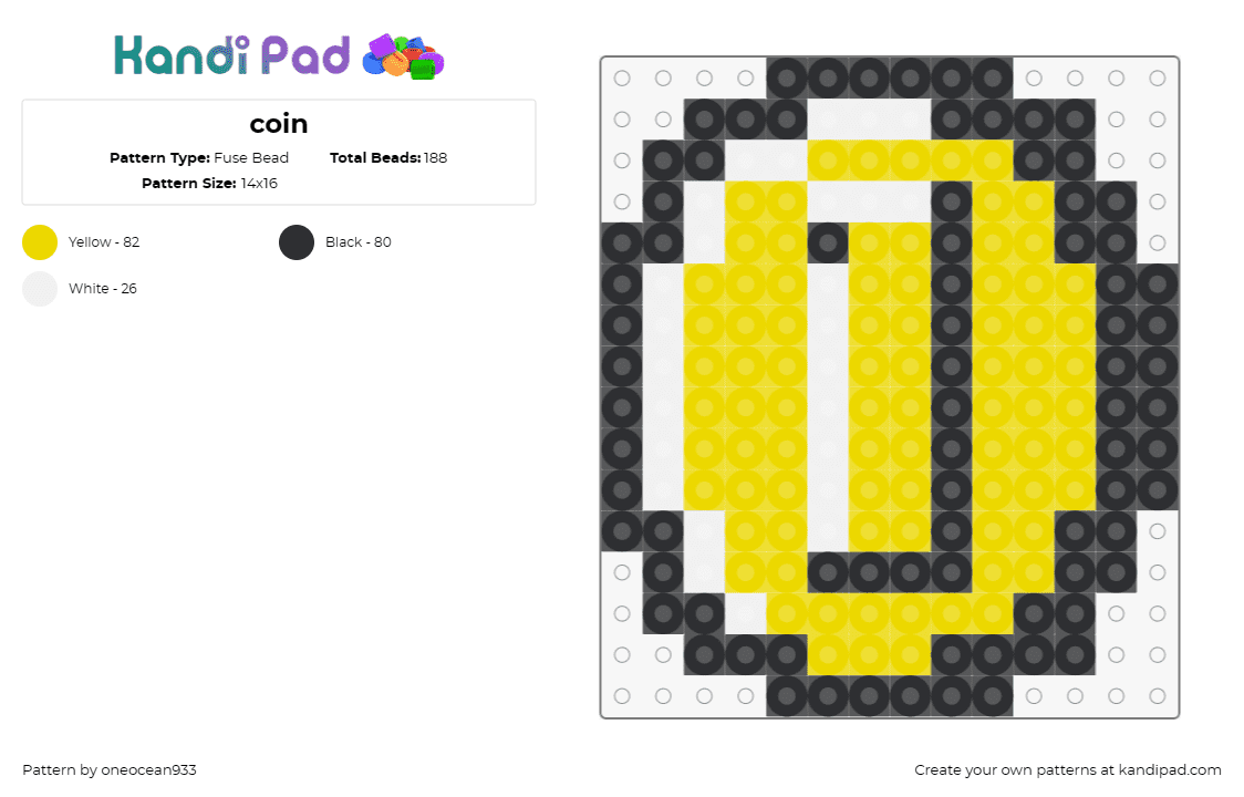 coin - Fuse Bead Pattern by oneocean933 on Kandi Pad - coin,mario,currency,nintendo,simple,money,gold,yellow