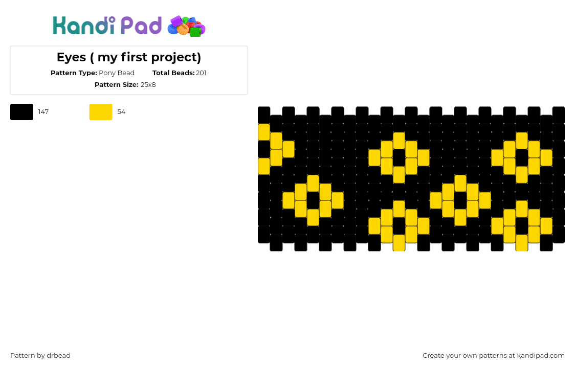 Eyes ( my first project) - Pony Bead Pattern by drbead on Kandi Pad - eyes,spooky,halloween,cuff,dark,black,yellow