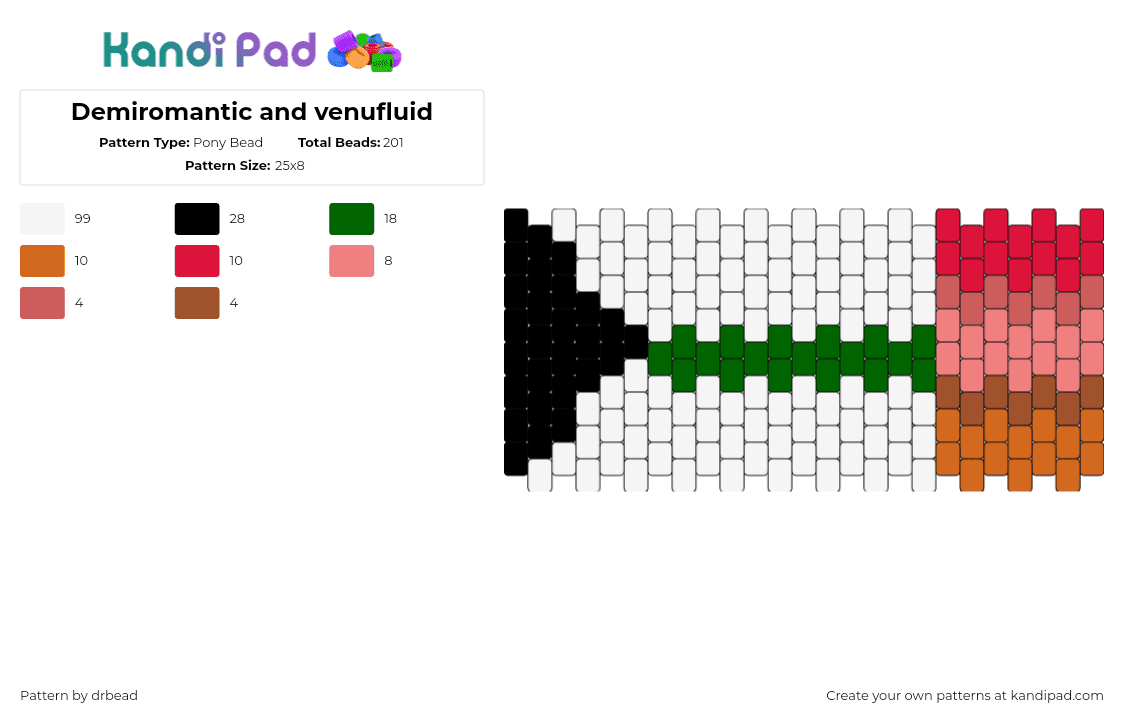 Demiromantic and venufluid - Pony Bead Pattern by drbead on Kandi Pad - demiromantic,venufluid,pride,flag,community,cuff,white,orange