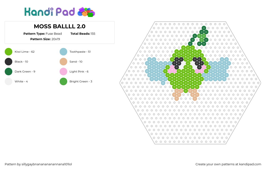 MOSS BALLLL 2.0 - Fuse Bead Pattern by sillygaybnananananannana101lol on Kandi Pad - moss ball,winged,character,cute,green,light blue