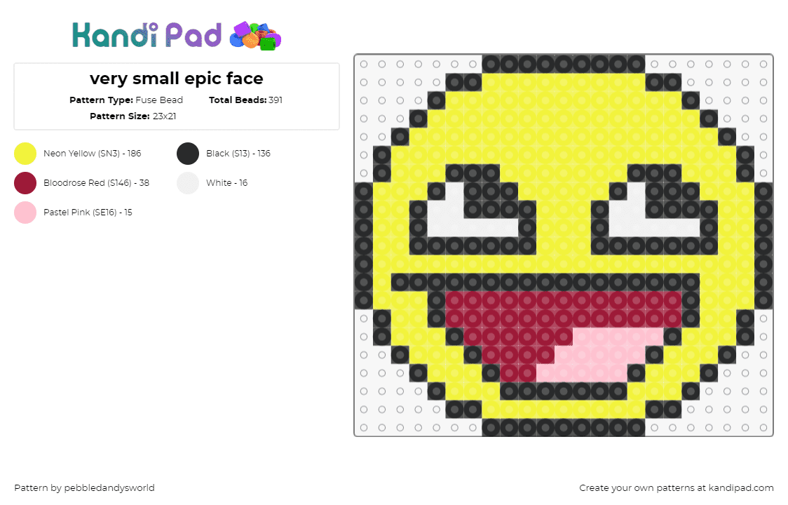 very small epic face - Fuse Bead Pattern by pebbledandysworld on Kandi Pad - smiley,epic,face,emoji,happy,mouth,yellow,red,pink